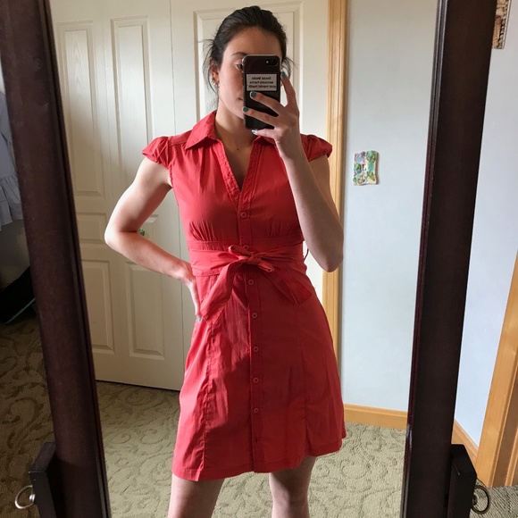 Salmon casual summer belted dress - Picture 1 of 9